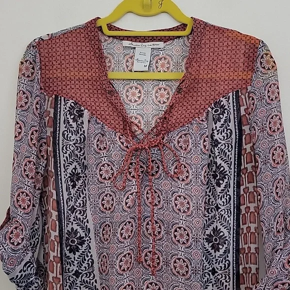 American Rag Orange, Navy & Off White Sheer Boho Print M - Picture 2 of 15